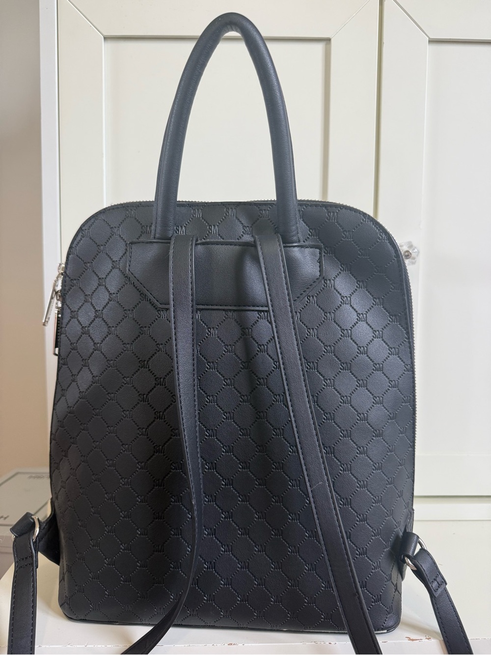 Steve Madden Black Leather Embossed Backpack - Picture 3 of 4
